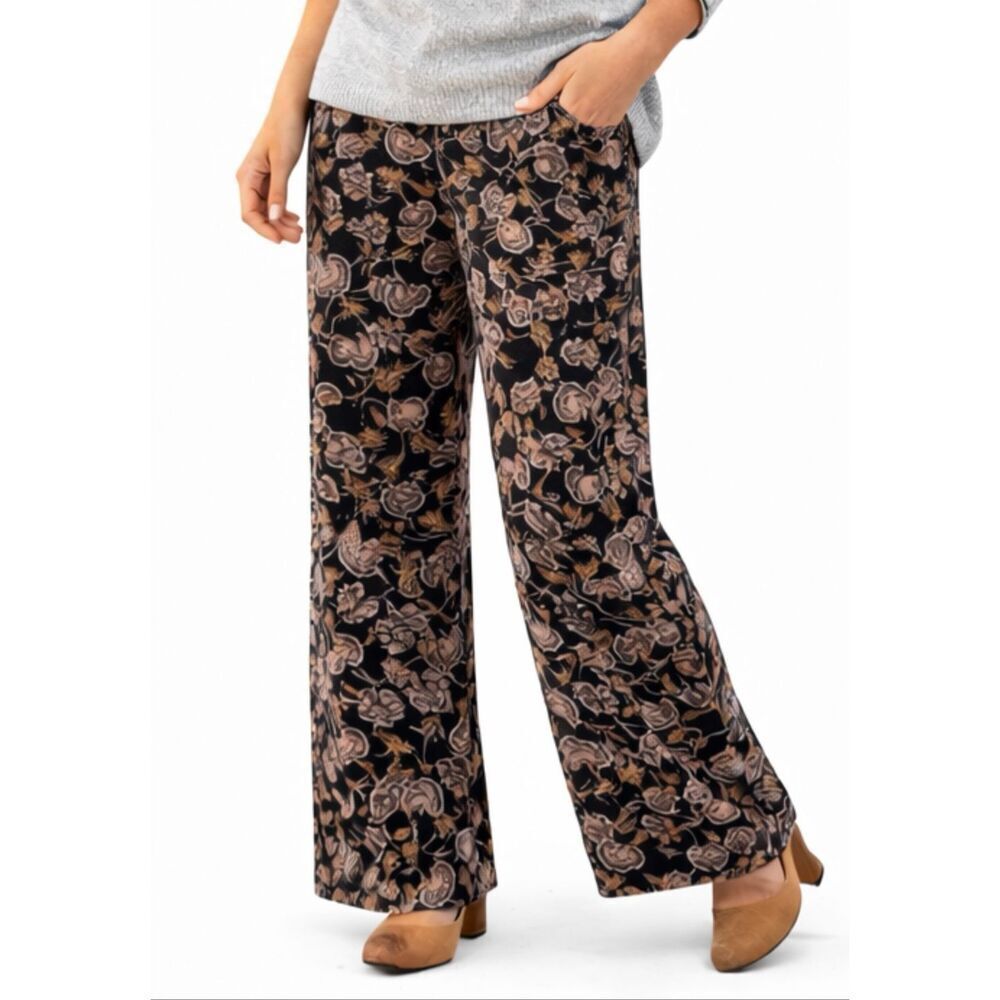 Garnet Hill purple floral corduroy wide leg pant size 4 - Picture 1 of 15